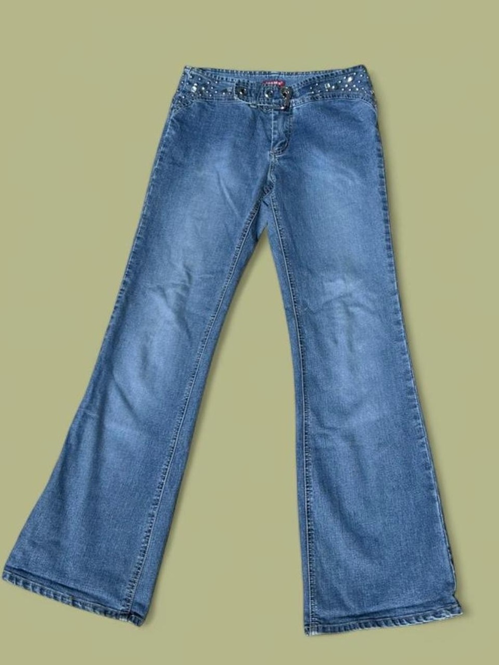 Jou Jou Denim Wide-Leg Jeans with Studded Waist